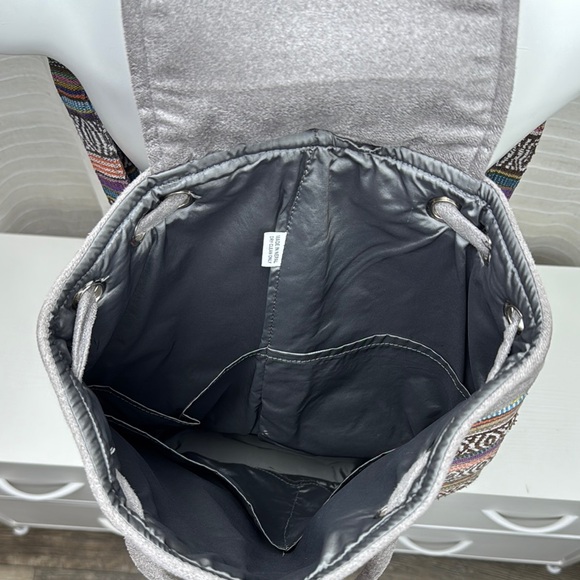 Gray Geometric Pattern Backpack with Drawstring Closure - Picture 6 of 16